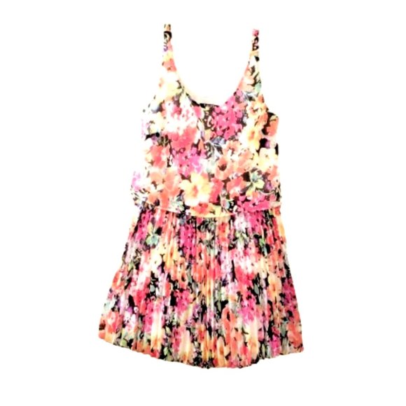 LAUREN RALPH LAUREN Colorful Floral Dress Sz 8 Petite Pleated Georgette Short - Picture 7 of 8